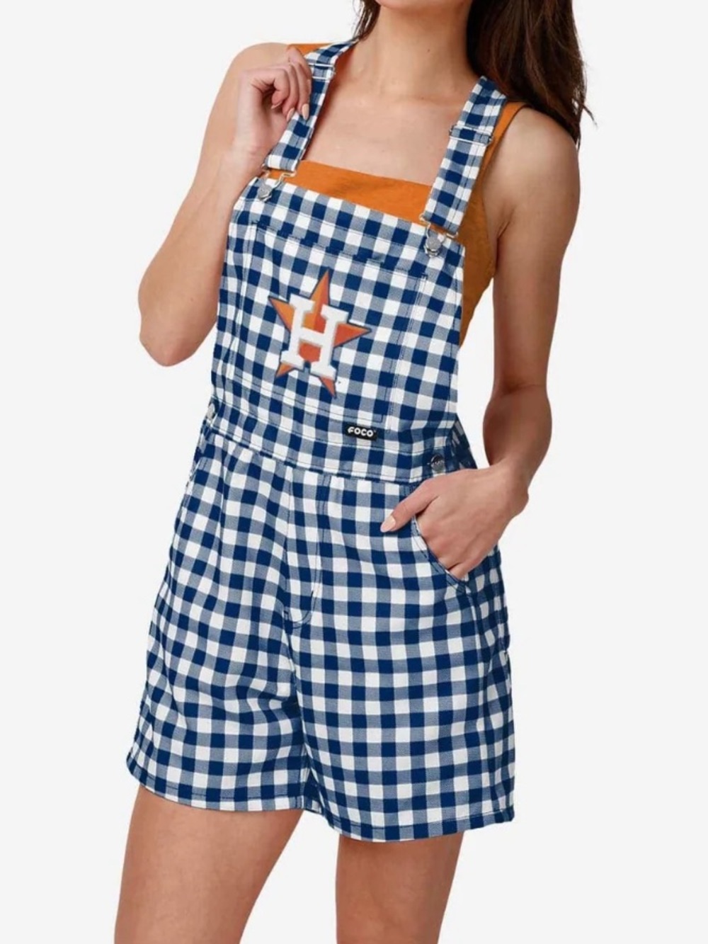 Houston Astros Womens Gingham Check Bib Shortalls